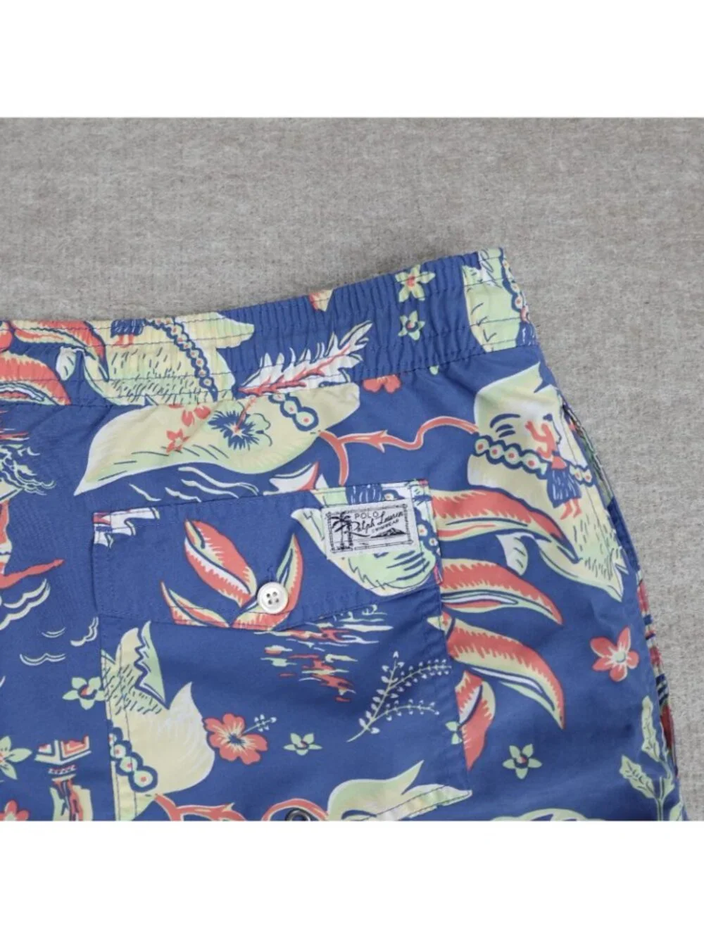 Polo Ralph Lauren Swim Shorts XL Blue Hawaiian Print Surfer Hula Girl